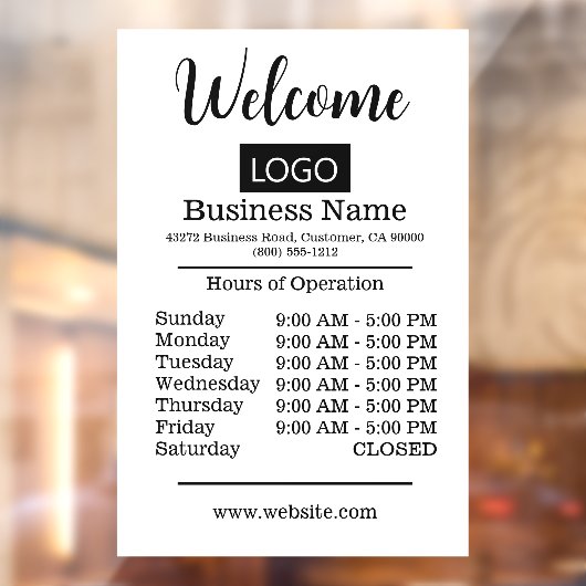 Autocollant Pour Fenêtre Heures d'ouverture Logo Blanc Heures d'ouverture (Feuille 2)