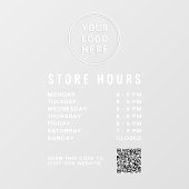 Autocollant Pour Fenêtre Heures d'ouverture Logo Code QR Écriture Blanche (Feuille)
