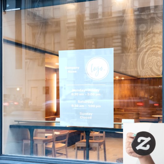 AUTOCOLLANT POUR FENÊTRE HEURES D'OUVERTURE LOGO D'AFFAIRES BLEU ET BLANC (Fenêtre de café)