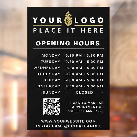 Autocollant Pour Fenêtre Heures d'ouverture Logo d'affaires Heures QR Code  (Feuille 2)