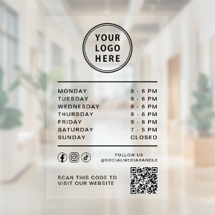 Autocollant Pour Fenêtre Heures d'ouverture Logo de l'entreprise Code QR de