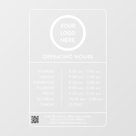 Autocollant Pour Fenêtre Heures d'ouverture Logo de l'entreprise Code QR Pr (Feuille)