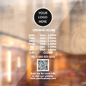 Autocollant Pour Fenêtre Heures d'ouverture Logo d'entreprise blanc Code QR (Feuille 2)