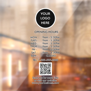 Autocollant Pour Fenêtre Heures d'ouverture Logo d'entreprise noire Code QR