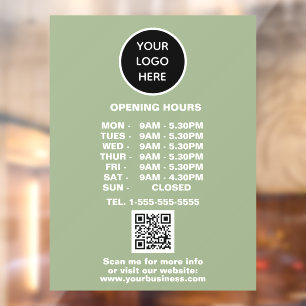 Autocollant Pour Fenêtre Heures d'ouverture Logo d'entreprise Sage Green Co