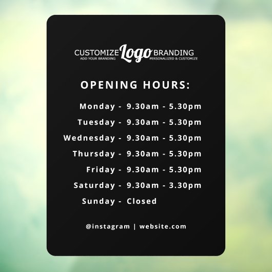 Autocollant Pour Fenêtre Heures d'ouverture Logo Entreprise Noir (Feuille 3)