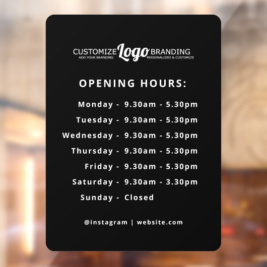 Autocollant Pour Fenêtre Heures d'ouverture Logo Entreprise Noir (Feuille 2)