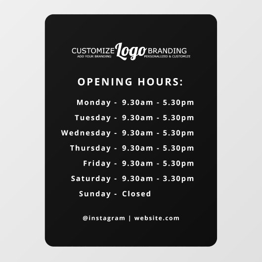 Autocollant Pour Fenêtre Heures d'ouverture Logo Entreprise Noir (Feuille)