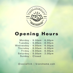 Autocollant Pour Fenêtre Heures d'Ouverture Logo Entreprise Open Times Tran