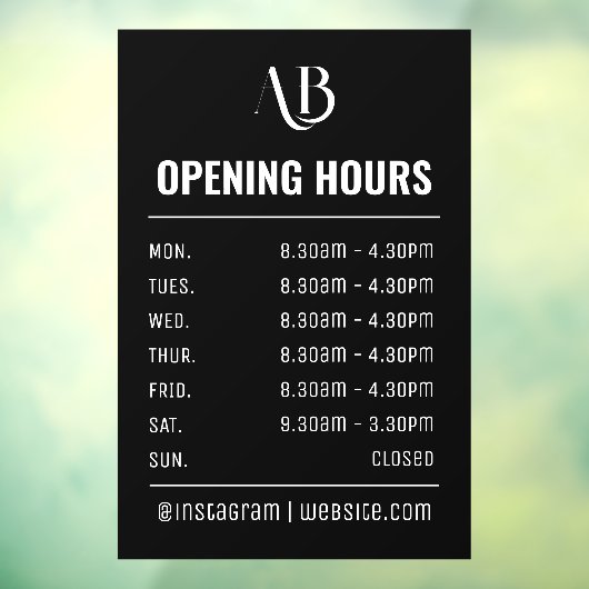 Autocollant Pour Fenêtre Heures d'ouverture Logo Monogramme (Feuille 3)