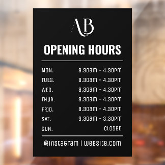 Autocollant Pour Fenêtre Heures d'ouverture Logo Monogramme
