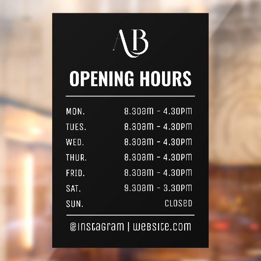 Autocollant Pour Fenêtre Heures d'ouverture Logo Monogramme (Feuille 2)