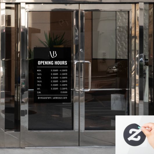 Autocollant Pour Fenêtre Heures d'ouverture Logo Monogramme (Porte de bureau)