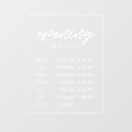Autocollant Pour Fenêtre Heures d'ouverture magasin moderne (Feuille)