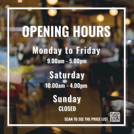 Autocollant Pour Fenêtre Heures d'ouverture minimales adhésif blanc pour fe