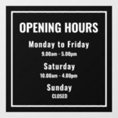 Autocollant Pour Fenêtre Heures d'ouverture minimales adhésif pour vitrine (Feuille)