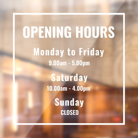 Autocollant Pour Fenêtre Heures d'ouverture minimales Clôture de fenêtre bl (Feuille 2)