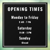 Autocollant Pour Fenêtre Heures d'ouverture minimales Noir (Feuille 3)