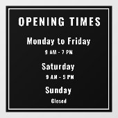 Autocollant Pour Fenêtre Heures d'ouverture minimales Noir (Feuille)