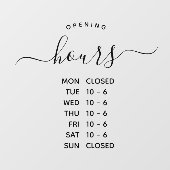 Autocollant Pour Fenêtre Heures d'ouverture modernes Élégant Script Petite  (Feuille)