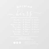 Autocollant Pour Fenêtre Heures d'ouverture modernes Élégant Script Petite  (Feuille)