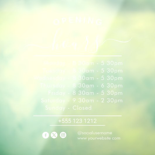 Autocollant Pour Fenêtre Heures d'ouverture modernes Élégant Script Petite  (Feuille 3)