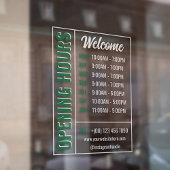 Autocollant Pour Fenêtre Heures d'ouverture modernes vertes et blanches Con