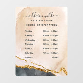 Autocollant Pour Fenêtre Heures d'ouverture Or Noir Rose Aquarelle Script (Feuille)