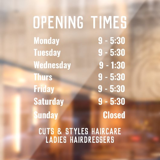 Autocollant Pour Fenêtre Heures d'ouverture ou d'ouverture du magasin (Feuille 2)