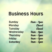 Autocollant Pour Fenêtre Heures d'ouverture Personnalisables   (Feuille 3)