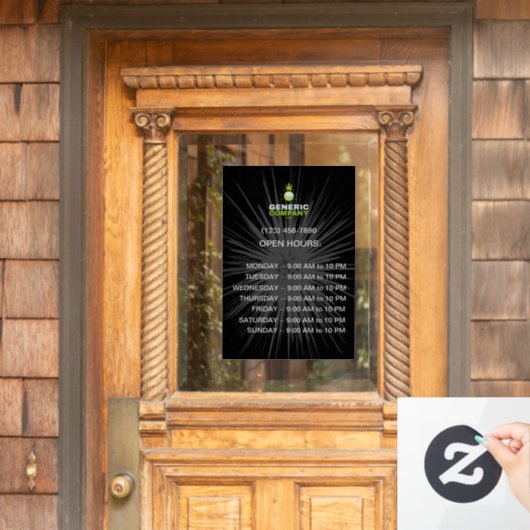Autocollant Pour Fenêtre Heures d'ouverture personnalisées foncées de marqu (Porte d'accueil)