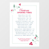 Autocollant Pour Fenêtre Heures d'ouverture pour Noël, houx rouge vert (Feuille)