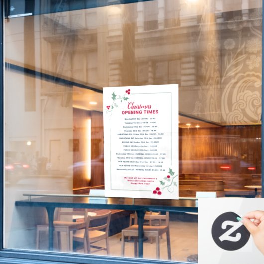 Autocollant Pour Fenêtre Heures d'ouverture pour Noël, houx rouge vert (Fenêtre de café)
