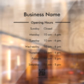 Autocollant Pour Fenêtre Heures d'ouverture Programme Nom de l'entreprise Q (Feuille 2)