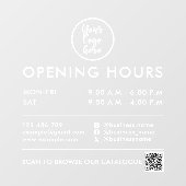 Autocollant Pour Fenêtre Heures d'ouverture QR Code Logo Coordonnées Blanc (Feuille)