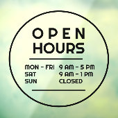 Autocollant Pour Fenêtre Heures d'ouverture rondes minimales simples pour e (Feuille 3)