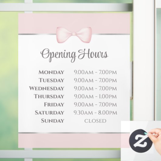 Autocollant Pour Fenêtre Heures d'ouverture ruban rose Coquette (Maison)