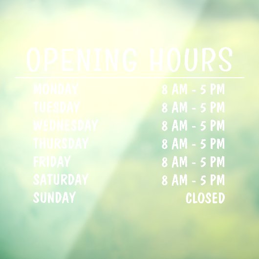 Autocollant Pour Fenêtre Heures d'ouverture | Script blanc d'entreprise (Feuille 3)
