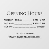 Autocollant Pour Fenêtre Heures d'ouverture Simple Black Text Times Télépho (Feuille)