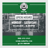 Autocollant Pour Fenêtre Heures d'ouverture simples en monochrome vert blan (Feuille)