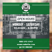 Autocollant Pour Fenêtre Heures d'ouverture simples en monochrome vert blan (Feuille 2)