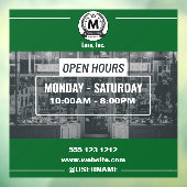 Autocollant Pour Fenêtre Heures d'ouverture simples en monochrome vert blan (Feuille 3)