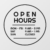 Autocollant Pour Fenêtre Heures d'ouverture simples minimales rondes pour l (Feuille)