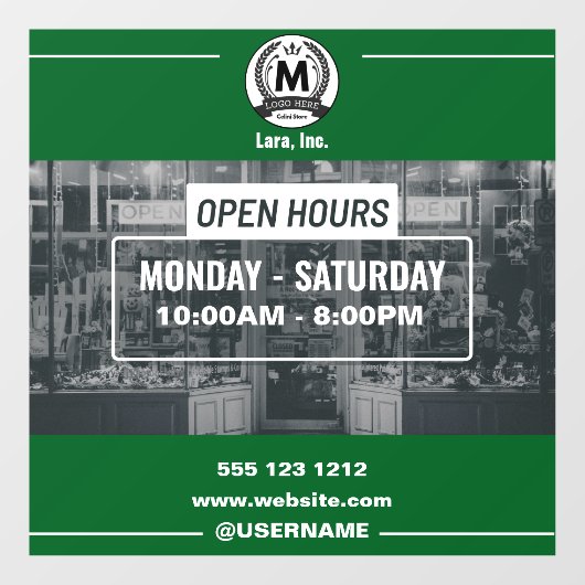 Autocollant Pour Fenêtre Heures d'ouverture simples monochromes vert blanc (Feuille)