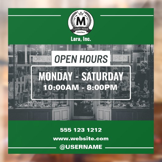 Autocollant Pour Fenêtre Heures d'ouverture simples monochromes vert blanc (Feuille 2)