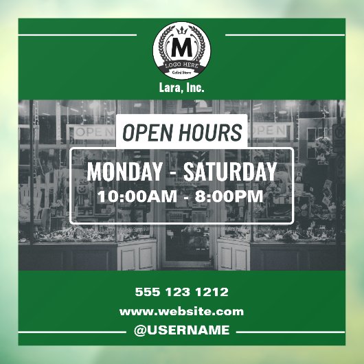 Autocollant Pour Fenêtre Heures d'ouverture simples monochromes vert blanc (Feuille 3)