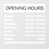 Autocollant Pour Fenêtre Heures d'ouverture standard (Feuille)