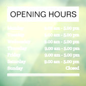 Autocollant Pour Fenêtre Heures d'ouverture standard (Feuille 3)