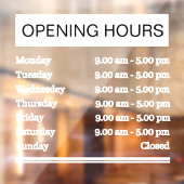 Autocollant Pour Fenêtre Heures d'ouverture standard (Feuille 2)