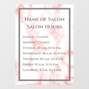 Autocollant Pour Fenêtre Heures du Salon de Beauté Marbre Rose Faux Entrepr